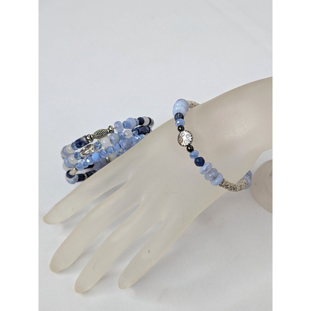 Adjustable Bracelet Set - Mixed Blue Gemstones & Silver - Picture 4 of 12